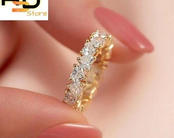 Heart Cut Moissanite Full Eternity Band | Prong Set Sterling Silver Wedding Ring