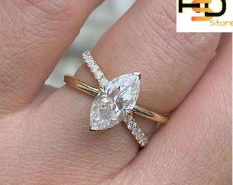 1.50 CT Marquise Cut Lab Diamond Engagement Ring – Crossover Eternity Band