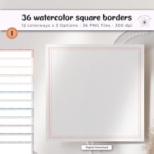 Watercolor Square Frames Clipart Set| Pastel Border PNGs for Invitations, Wedding Stationery, Logo Design, Printable Art & Baby Shower Cards