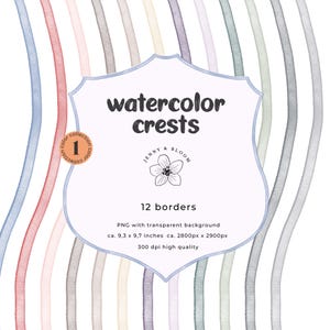 Watercolor Crest Clipart: Pastel Frames, Wedding & Baby Shower (Digital Download)
