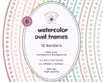 Watercolor Oval Frames Clipart: Boho Digital Borders (Digital Download)