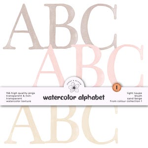 Watercolor Alphabet Clipart: Beige, Blush, Taupe Letters (Digital Download)