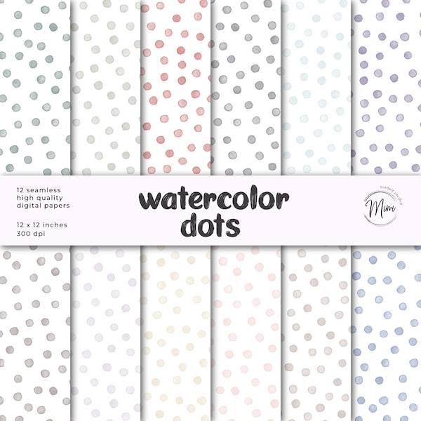 seamless watercolor dots pattern design – polka dot background - abstract watercolor circles - pastel | 12"x12" JPG instant download