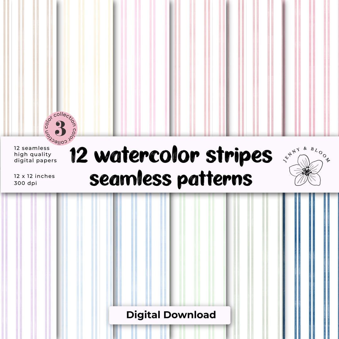 Watercolor Stripes Digital Paper | Seamless Pattern, Hand Painted ...