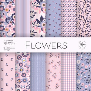 12 flower seamless pattern design - floral digital paper scrapbooking – simple modern flower background – 12"x12" JPG instant download