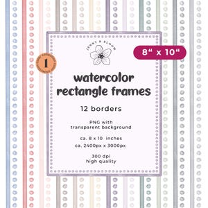 Basic Aquarell Rechteck Design - Rahmen Clipart - abstraktes Aquarell Streifen Punkte Foto digitaler Bilderrahmen - Boho Farben 20x25cm