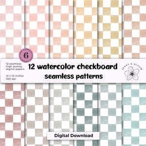 Watercolor Checkboard Digital Paper | Seamless Checkered Pattern, Pastel Scrapbook Backgrounds, Wedding Baby Shower Crafts, 12x12 Download