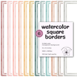 Watercolor Square Border Clipart: Boho Stripe Frames (Digital Download)