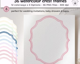 Watercolor Crest Frames Pastel | Wedding Invitation & Baby Shower Clipart | Coat of Arms Borders PNG | Digital Download Frames