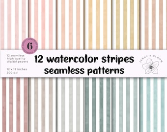 Watercolor Stripes Seamless Patterns JPG | Pastel Boho Digital Papers for Wedding Invitations, Scrapbooking, Journals & Stationery Design
