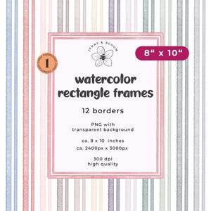 Bordure rectangulaire aquarelle de base - clipart cadre - cadre numérique photo rayures aquarelle abstraites - couleurs de l'arc-en-ciel 20 x 10 pouces