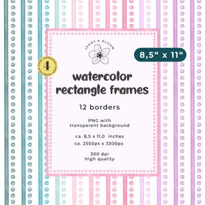 Basic Aquarell Rechteck Rahmen Design - Rahmen Clipart - abstraktes Aquarell Streifen Punkte Foto digitaler Rahmen - Regenbogenfarben
