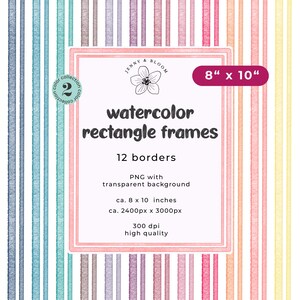 bordure rectangle aquarelle - clipart cadre - cadre numérique photo rayures aquarelle abstraites - couleurs vives arc-en-ciel 20 x 10 pouces