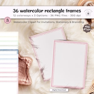 Marcos rectangulares de acuarela PNG / Bordes de invitación pastel para papelería de boda, tarjetas de baby shower, menús de eventos y marca