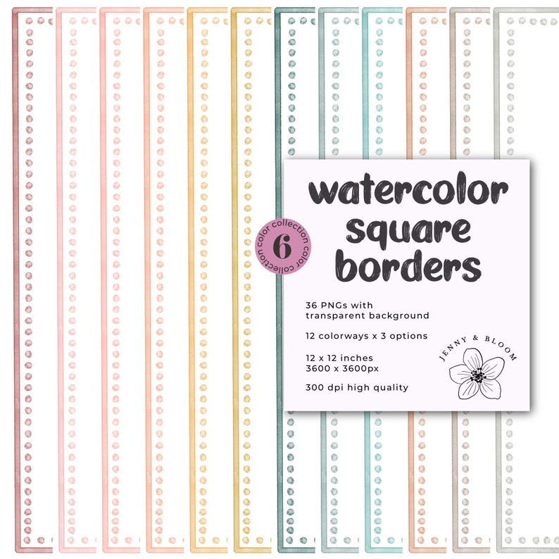Neutral Border Graphics Watercolor Square Frame Borders Clipart | Boho Dot Stripe Frames ...