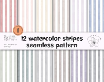 Watercolor Stripes Seamless Patterns JPG | Pastel Digital Papers for Wedding Invitations, Scrapbooking, Journals, DIY & Stationery Design