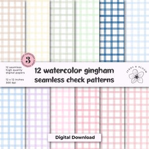 Papel digital de cuadros vichy en acuarela / Patrones de cuadros sin costuras / Papel para álbumes de recortes de cuadros pastel / Bodas, manualidades e imprimibles