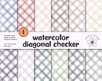 Watercolor Diagonal Check Pattern: Seamless Background (JPG Download)