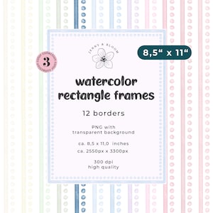 Basic Aquarell Rechteck Rahmen Design - Rahmen Clipart - abstraktes Aquarell Streifen Punkte Foto digitaler Rahmen - Regenbogenfarben