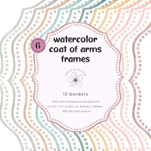 écusson aquarelle PNG | Bordure d'armoiries | Mariage DIY, baby shower, fond d'invitation | Téléchargement