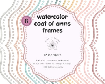 Watercolor Crest Frames PNG: Boho Invitation Clipart (Digital Download)