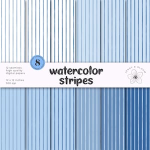motivo a strisce acquerello senza soluzione di continuità - sfondo a strisce - strisce acquerello astratte - colori blu / 12"x12" JPG download immediato