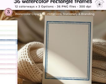 Watercolor Rectangle Frames Clipart | Pastel Borders for Wedding Invitations, Stationery & Branding | Digital Watercolor Frames PNG