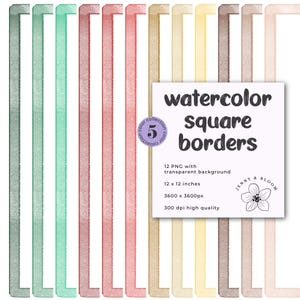 Christmas Watercolor Border Clipart: Square Stripe Frames (Digital Download)