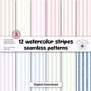 Aquarell Streifen nahtlose Muster | Pastell handgemaltes digitales Papier, weiche Aquarell Hintergründe für Scrapbooking & Kunsthandwerk