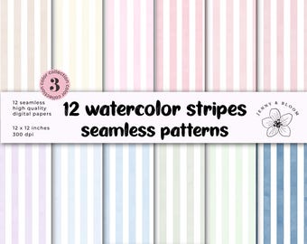 Watercolor Stripes Seamless Pattern | Pastel Hand-Painted Digital Paper, Soft Watercolor Stripe Backgrounds for Scrapbooking & Crafts