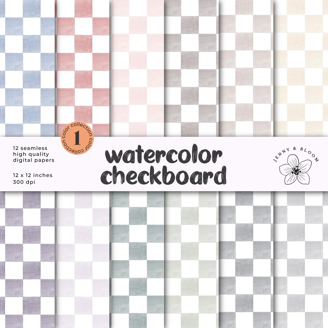 Watercolor Checkboard Pattern Digital Paper Checkerboard Seamless ...