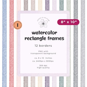 Bordure rectangulaire aquarelle de base - clipart cadre - aquarelle abstraite rayures épaisses photo numérique couleurs de l'arc-en-ciel 20 x 10 pouces