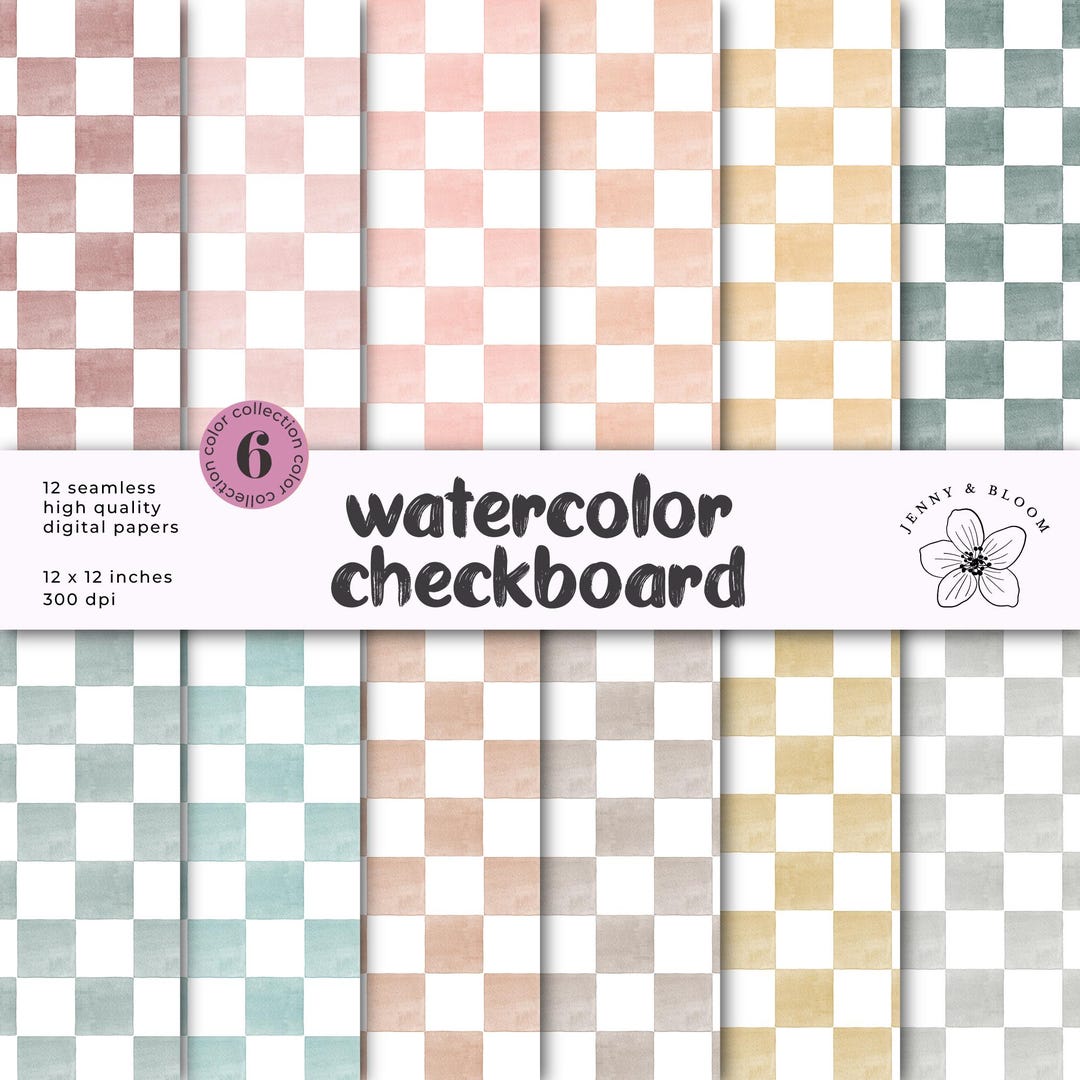 Watercolor Checkboard Pattern Digital Paper Checkerboard Seamless ...