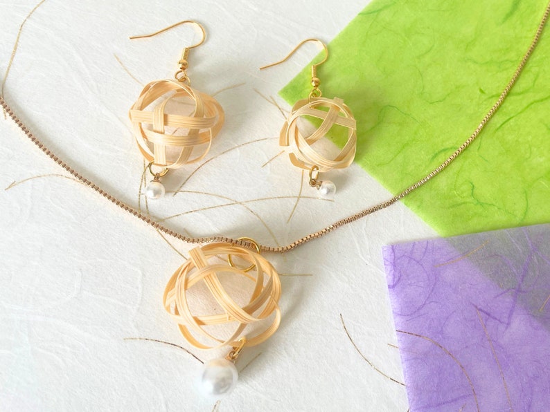 Bamboo Weave Necklace & Earrings Set zdjęcie 1