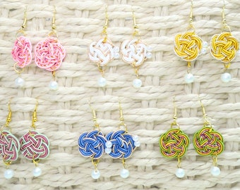 Nihon Ume Knot Earrings - Handcrafted Japanese earrings made of traditional Mizuhiki strings