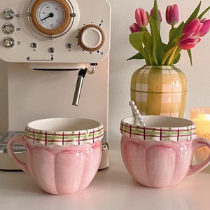 Vintage Pink Cottage Mug, Cottagecore, Pastel Coffee, Tea Cup, Romantic, Coquette Aesthetic, Soft Girl, Cozy Season, Kitchenware, Gift