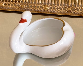 Vintage Swan Porcelain Trinket Dish with Pink and Gold Detailing, Ashtray, Jewelry Holder, Vanity Decor, Romantic, Coquette, Decorative