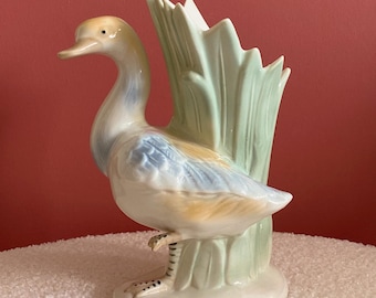 Jarrón de porcelana Art Déco vintage con forma de pato, pintado a mano, con forma de pájaro, estilo Hollywood Regency, elegante, chic, único y llamativo.