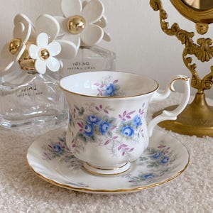 Vintage Royal Albert Blue Blossom Floral Blossom Cup Saucer Set with Gilding, English Teacup, Collectible, Tea Party, Afternoon Tea, Gift