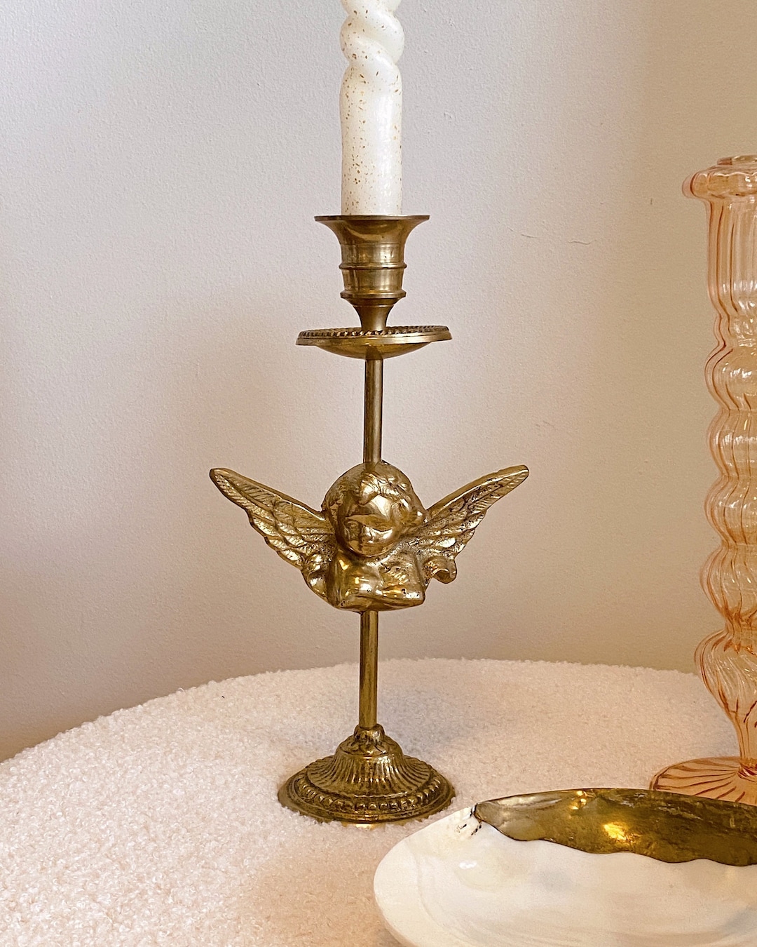 Vintage Brass Angel Candle Holder Angelic Candlestick Candle Etsy