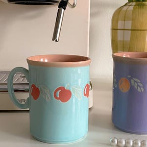 Vintage Apple Cottagecore Mug Set Of 2, Pastel Fruit Cup, Provencal Kitchen Decor, French Countryside, Gift image 2