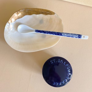 St Dalfour Porcelain Indigo Blue Jam Jar and Spoon, Blue and White French Pottery, Jam Jar, Jam Spoon, Vintage Collectible, Made in France