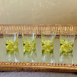 Vintage French Green Wavy Shot Glass Set of 4, Handmade French Glassware, Retro Barware, Bar Accessories, French Bistro Style, Nostalgic