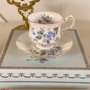 Vintage Paragon Forget-Me-Not Cup Saucer Set with Blue Flower Detailing and Gilding, English Teacup, Rare Collectible, Cottagecore, Gift
