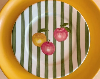 Vintage Apilco Porzellan Früchte der Begierde, Französisches Geschirr, Französischer Vintage, Obst, Apfel, Pfirsich Teller Geschirr, einzigartige Geschenkidee