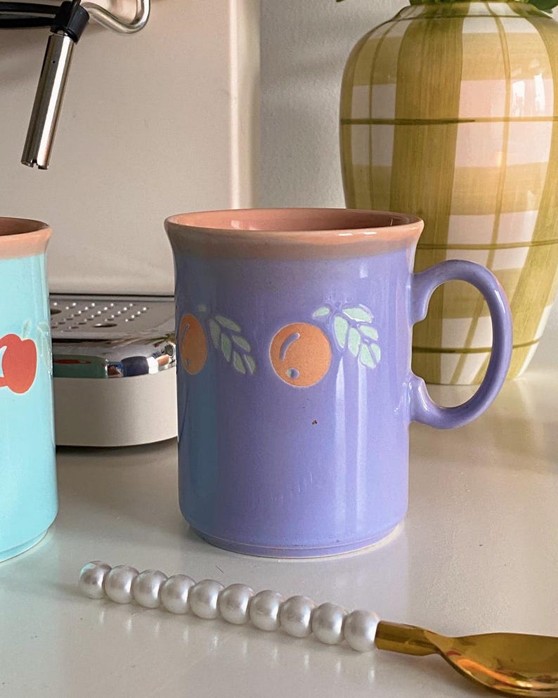 Vintage Apple Cottagecore Mug Set Of 2, Pastel Fruit Cup, Provencal Kitchen Decor, French Countryside, Gift image 3