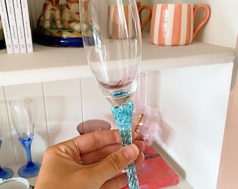 Vintage Aqua Blue Swirl Champagne Coupe Wine Glass, Vintage Glassware, Vintage Champagne Glasses, Vintage Wine Glasses, Gift Idea