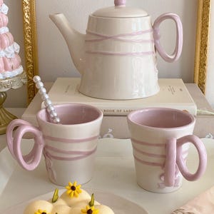 Vintage Pink Bow High Tea Set, French, Teapot, Mug, Coquette Tea Party, Afternoon Tea, Elegant Tableware, Bridal Shower, Wedding Gift