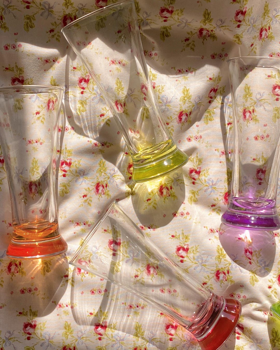 Vintage Summer Breeze Colored Base Longdrink Glass Set of 6, Handmade ...