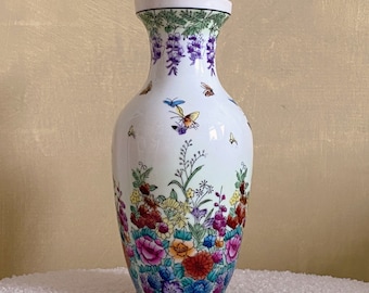 Vaso vintage in porcellana dipinta a mano con motivo a farfalla, motivo "Paradise", decorazione floreale cinese, raffinato, affascinante, grazioso, marcato.